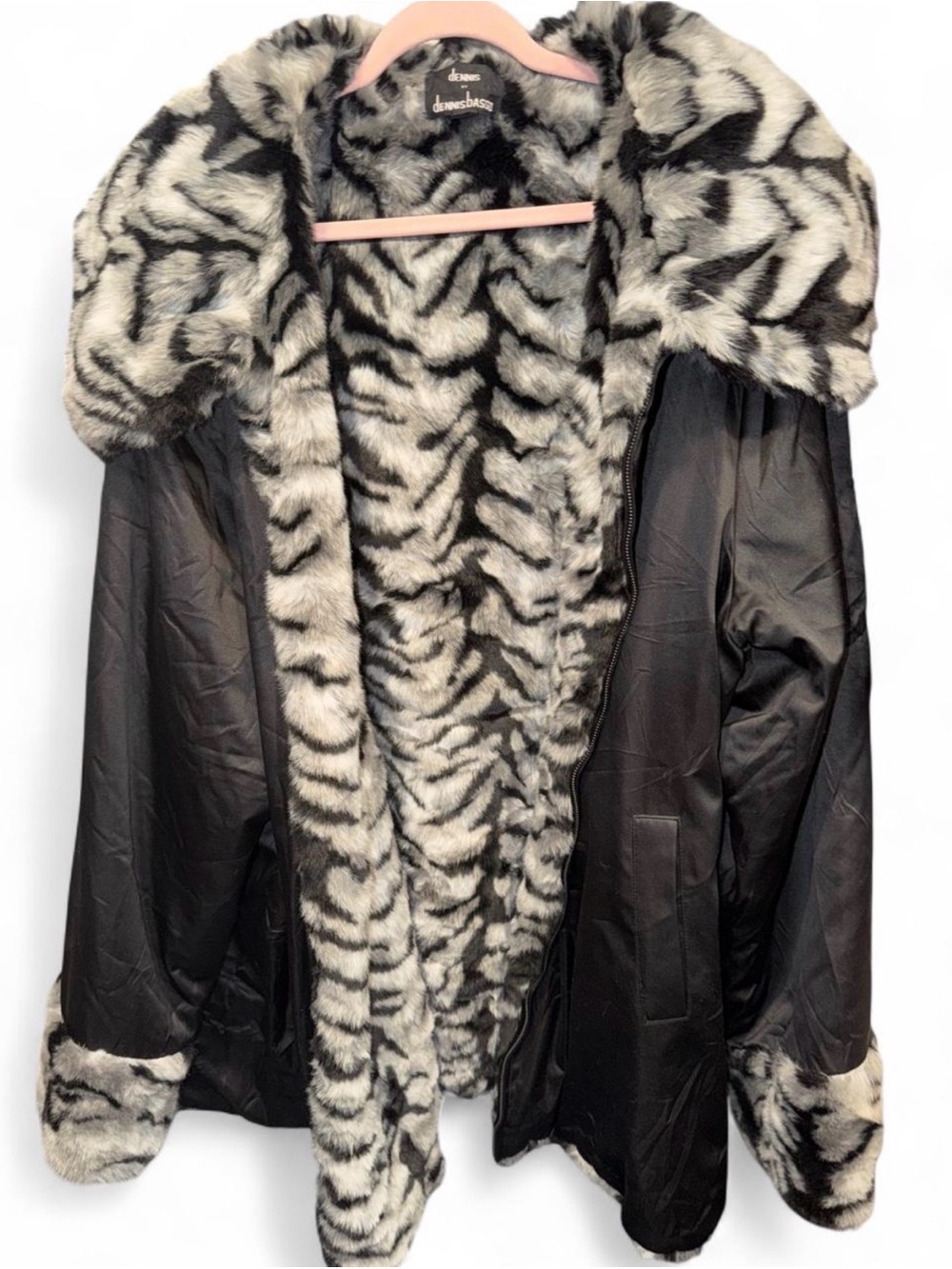 dennis basso Black Jacket with Faux Zebra-Print Trim